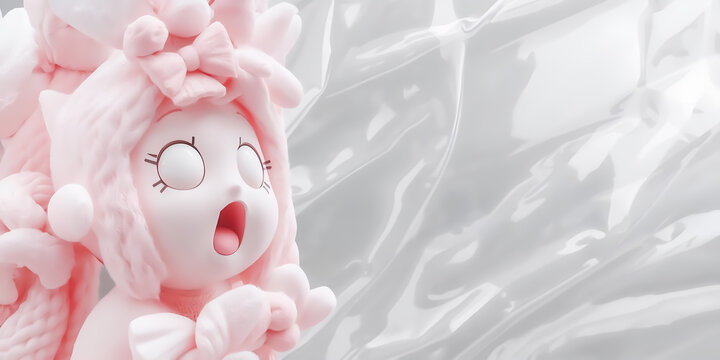 Adorable Pink Fluffy Cartoon Characters with Expressive Faces
