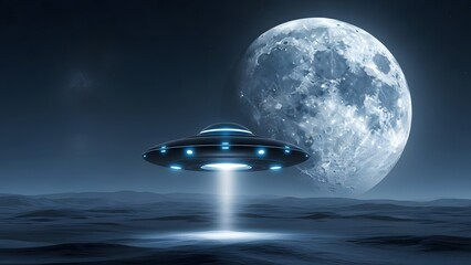 UFO Landing Eerie Moonlight with Mystery.