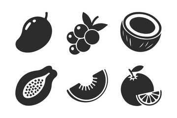 Minimal black fruit icon set for menus, labels, and branding.