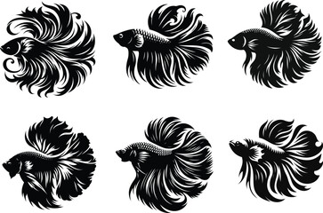 Artistic Siamese fighting fish set with stunning betta designs highlighting vibrant aquatic beauty. 