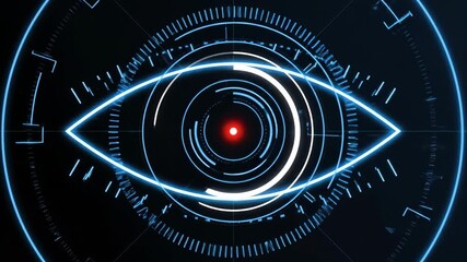 Futuristic eye digital interface with scanning technology, and neon blue glow. - Powered by Adobe