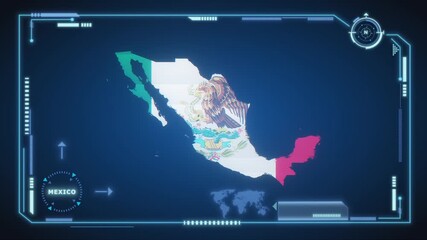 Futuristic Digital Mexico map HUD animation, global network cyber technology, government, Country Map, Politics, Travel, News, and Sports Events - Powered by Adobe