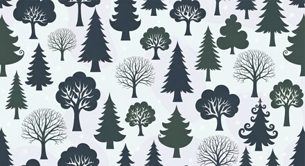 Forest tree pattern in dark green and white minimalist style  