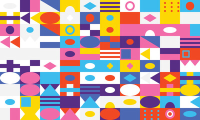 Geometric shapes abstract pattern in bright colors and white colorful