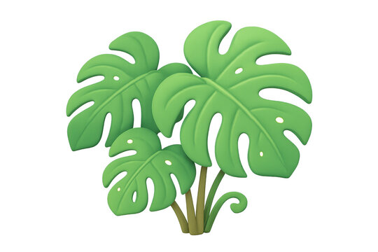 Claymation monstera plant presenting lush tropical foliage and green leaves, symbolizing nature and growth, clean render