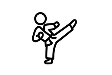 Stylized black line art showing a martial artist performing a dynamic high kick movement