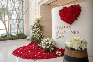 Fototapeta premium Elegant Valentine's Day Floral Arrangement with Red Roses and White Flowers for Celebrations
