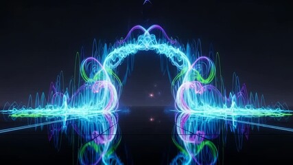 Experience the energy of sound with this mesmerizing waveform visualization in vibrant blues and purples, perfect for music visualizers and technology enthusiasts, a dynamic audio spectrum - Powered by Adobe