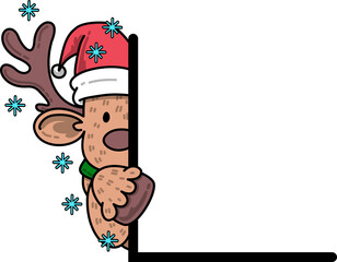 Christmas Reindeer Peeking Corner Border frame Decoration