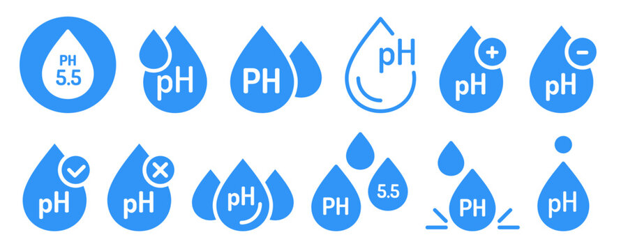 Ph 5.5 blue icon collection. Set of acidity liquid symbol for Skin and moisturizing natural cosmetics.