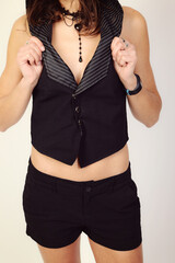 Naklejka premium girl, unterwäsche, lingiere, nylon, dünn, model, female, bikini, slip, bh, sexy, lowkey, schatten, erotisch, body, taille, po, torso, hände, arm, magersucht, frau, schönheit, gestalten, leitbild, blac