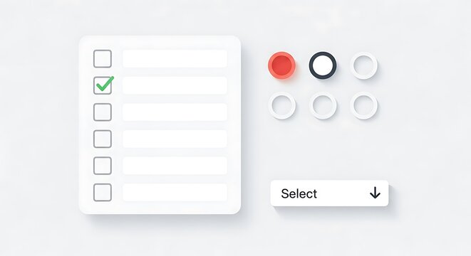 User interface elements display checklist and option selectors.