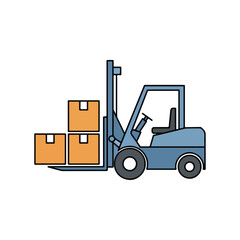 Forklift Truck Lifting Boxes in Warehouse or Factory.