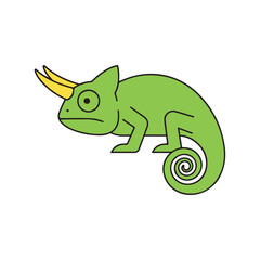 Cartoon Chameleon with Horns - A Whimsical Reptilian Illustration.