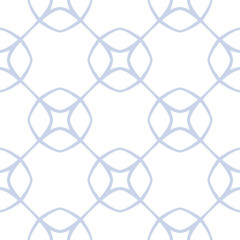 Fototapeta premium Subtle blue and white vector ornament. Abstract geometric seamless pattern with outline lattice, grid, mesh, thin lines, tiles. Simple minimal delicate background. Repeated design for textile, print