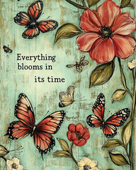 AI Generated - Poster with a painting of butterflies and flowers, with the words 