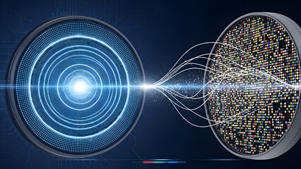 Futuristic Data Interface with Circular Target and Digital Data Sphere – High-Tech Visualization