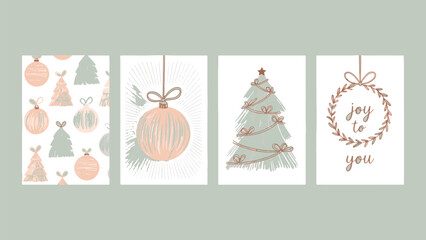 Pastel Christmas Card and Seamless Pattern Set - Hand Drawn Minimalist Winter Holidays