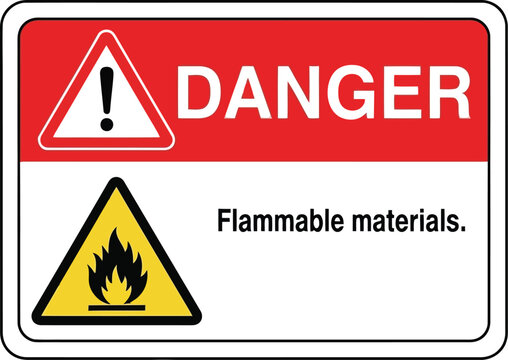 Danger flammable materials warning sign safety symbol hazard alert alerting notification information vector