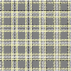 Elegant tartan plaid pattern with soft yellow, gray, and white hues creating a classic Scottish textile design for fashion, backgrounds, and decorative applications