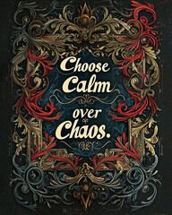 AI Generated - Poster with the words "Choose Calm Over Chaos" written in bold, black lettering against a white background. Commercial illustration artwork. Illustration. High-resolution. High-res.