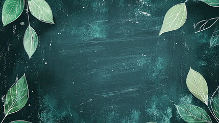 AI Generated - Green chalkboard background with green leaves scattered across it. Commercial illustration artwork. Illustration. High-resolution. High-res. Premium quality. Premium. - Professional