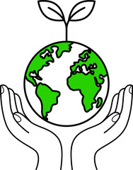 A simple hand drawn illustration of planet earth with green continents