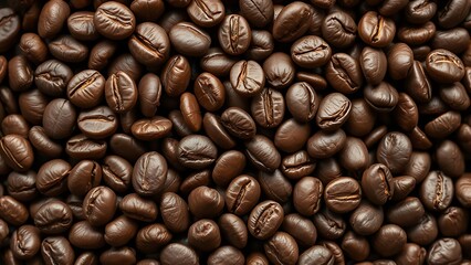 Obraz premium directional. Close-up of roasted coffee beans with rich textures, soft overhead lighting and shallow focus. bar promotions, beverage menus, designed for product packaging and bar promotions.