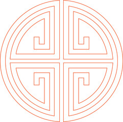 maze with red arrow, vector illustration of a red cross, chinese element