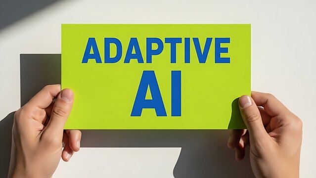 Adaptive AI concept on a green card held by hands against a neutral background