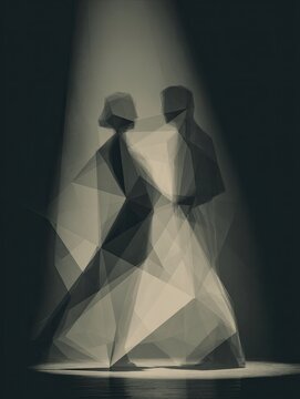 The Geometric First Dance couple made of triangles dancing in spotlight