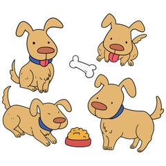 Hand-drawn cartoon set of dogs on a white background.