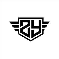 ZY Logo vector image of initial shield with wing outline and simple shield