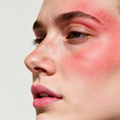 Close-up of Face with Red Skin Rash or Inflammation