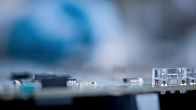 Engineer testing conductive nanocoating on electronic components showcasing improved electrical conductivity and protective layering.