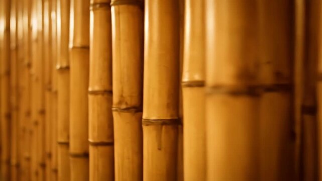 Warm textured bamboo background with vertical stalks in close-up
