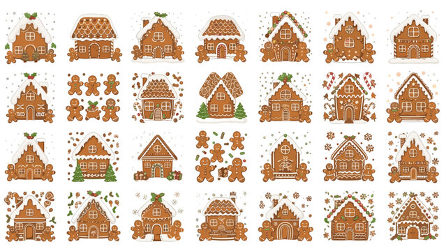 Collection of gingerbread houses and people