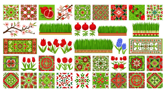 Collection of traditional persian nowruz symbols and patterns