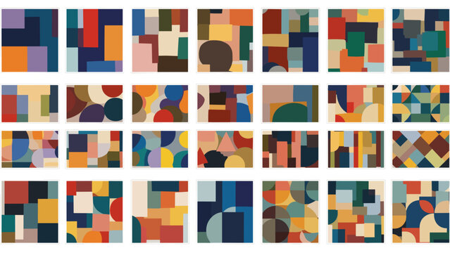Abstract geometric patterns in various color palettes and shapes