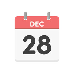 12月28日･DEC 28の日めくりカレンダーのアイコン - 12/28の日付入りの赤い色の英語の暦