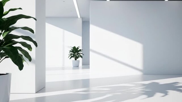 Plant in white pot in modern bright white office space interior