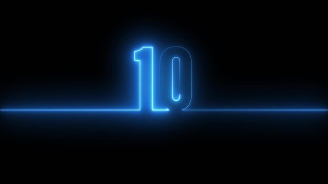 Glowing neon 10 text icon animation isolated on Black Background