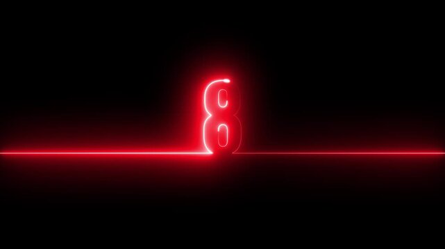 Glowing neon 8 text icon animation isolated on Black Background