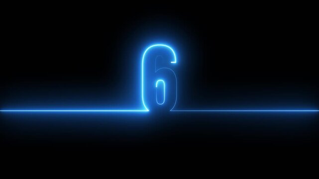 Glowing neon 6 text icon animation isolated on Black Background