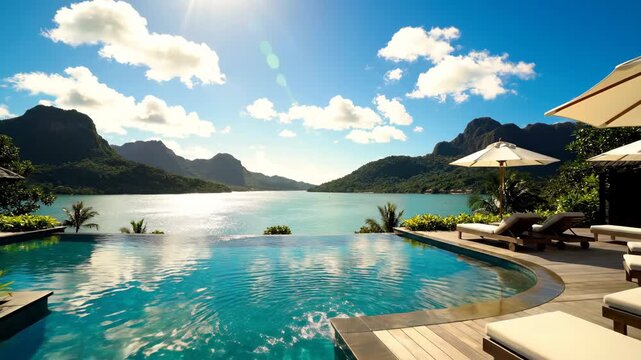 Serene tropical island resort with infinity pool and ocean view