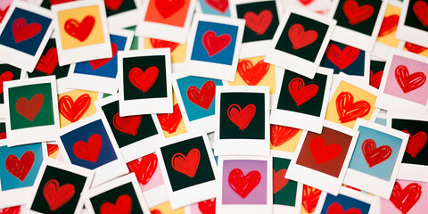 illustrazione sfondo con istantanee di cuori rossi