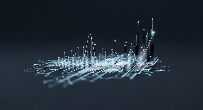 Abstract glowing digital financial stock market graph with data points and lines