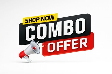 Dynamic combo offer announcement with megaphone and shop now button for retail promotions and sales