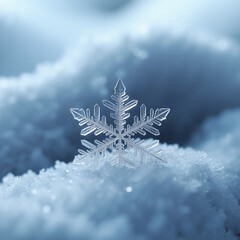 Snowflake crystal detail on fresh white snow