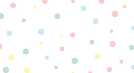 Pastel circle pattern illustration—scattered geometric shapes in pink, green, blue, and yellow for playful design visuals